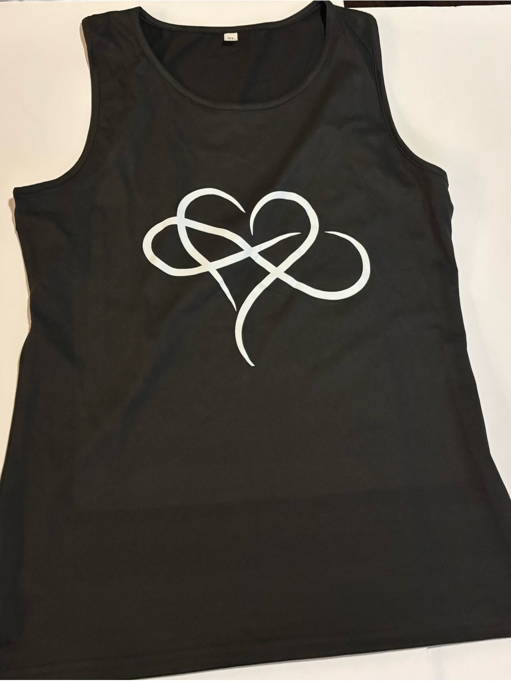 SHEIN Black Tank Top with White Heart Knot Graphic
